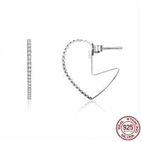 Sterling Silver Stud Earring, 925 Sterling Silver, Heart, platinum plated, micro pave cubic zirconia & for woman 