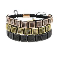 Brass Woven Ball Bracelets, with Nylon Cord, Squaredelle, plated, Unisex & adjustable & micro pave cubic zirconia 10mm Approx 7.1-7.8 Inch 