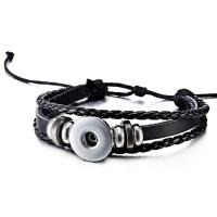 PU Leather Bracelet, with Zinc Alloy, silver color plated, Unisex & adjustable & multi-strand, black Approx 7.8 Inch 