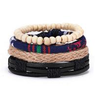 PU Leather Bracelet Set, with Cotton Thread & Wood, Unisex, 35mm Approx 7.4-11.4 Inch 