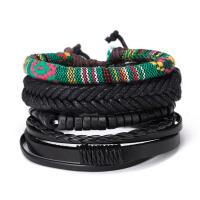 PU Leather Bracelet Set, with Cotton Thread & Wood, Unisex, 40mm Approx 7.4-11.4 Inch 
