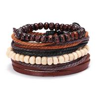 PU Leather Bracelet Set, with Cotton Thread & Velveteen & Wood, Unisex, 40mm Approx 7.4-11.4 Inch 