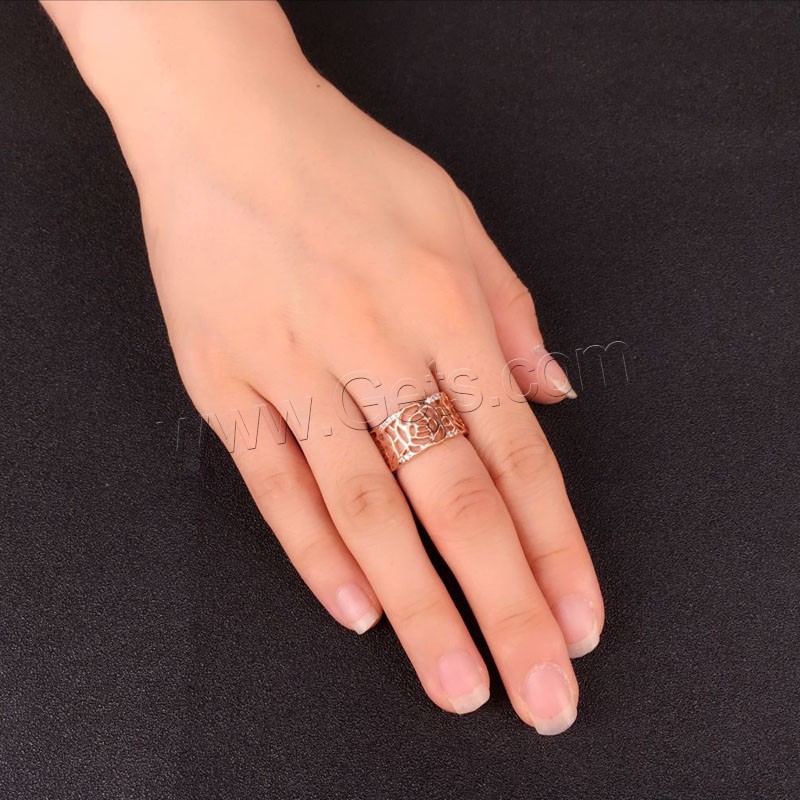 Anilo de dedo de latón, metal, chapado en color rosa dorada, diverso tamaño para la opción & para mujer & con diamantes de imitación, Vendido por UD