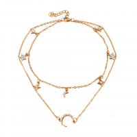 Zinc Alloy Choker Necklace, with 2inch extender chain, Moon and Star, plated, Double Layer & adjustable & oval chain & for woman & with rhinestone Approx 12.5 Inch 