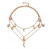 Zinc Alloy Choker Necklace, with 2inch extender chain, Moon and Star, plated, adjustable & oval chain & for woman &  & with rhinestone 70mm Approx 12.5 Inch 