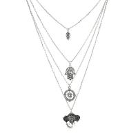цинковый сплав Ожерелье, плакированный цветом под старое серебро, многослойный & Овальный цепь & Женский, длина:Приблизительно 11.8 дюймовый, продается Strand