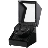 Wood Watch Box, with Carbon Fibre & PU Leather & Zinc Alloy, Square, black 