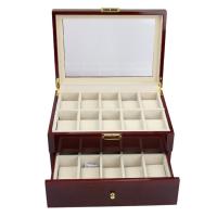 Wood Watch Box, with MDF & Velveteen & Zinc Alloy, Rectangle, stoving varnish, red 