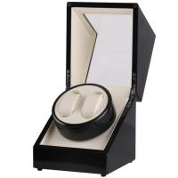 Wood Watch Box, with PU Leather & Glass, Rectangle, stoving varnish, black 