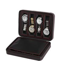 Leather Watch Box, PU Leather, with Carbon Fibre, Rectangle, black 
