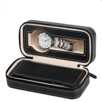 Leather Watch Box, PU Leather, with Paper & Velveteen, Rectangle, black 