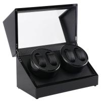 Wood Watch Box, with Carbon Fibre & PU Leather & Zinc Alloy, Rectangle, stoving varnish, black 