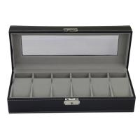 Wood Watch Box, with PU Leather & Velveteen & Glass & Zinc Alloy, Rectangle, black 