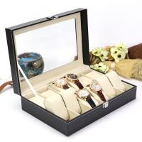 Leather Watch Box, PU Leather, with Velveteen & Zinc Alloy, Rectangle, black 
