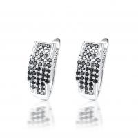 Brass Huggie Hoop Earring, real silver plated, micro pave cubic zirconia & for woman 