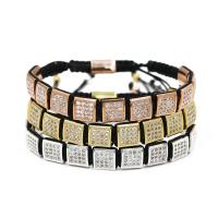 Brass Woven Ball Bracelets, with Nylon Cord, Squaredelle, plated, Unisex & adjustable & micro pave cubic zirconia 10mm Approx 7.1-7.8 Inch 