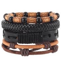 PU Leather Cord Bracelets, with Waxed Nylon Cord & Wood, Unisex & adjustable Approx 6.5 Inch 