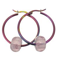 Edelstahl Hoop Ohrringe, mit Lampwork, bunte Farbe plattiert, für Frau, 34x36mm, 9x14mm, verkauft von Paar
