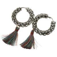 Stainless Steel Hoop Earring, with Cotton Thread, Tassel, plated, for woman 