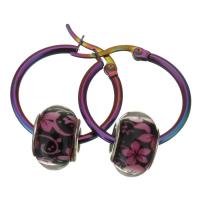 Edelstahl Hoop Ohrringe, mit Lampwork, bunte Farbe plattiert, für Frau, 24x25mm, 9x14mm, verkauft von Paar