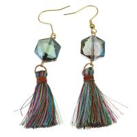 Stainless Steel Tassel Earring, with Cotton Thread & Lampwork, gold color plated, for woman, 77mm 
