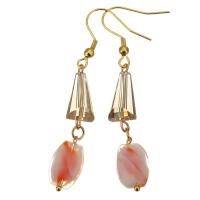 Stainless Steel Drop Earring, with Glass Beads & Lampwork, gold color plated, for woman, orange, 60mm 