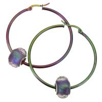 Edelstahl Hoop Ohrringe, mit Lampwork, bunte Farbe plattiert, für Frau, 45x47mm, 9x14mm, verkauft von Paar