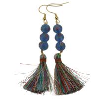 Stainless Steel Tassel Earring, with Cotton Thread & Lampwork, gold color plated, for woman, 83mm 