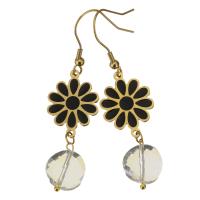 Stainless Steel Drop Earring, with Glass Beads, Flower, gold color plated, for woman & enamel, 61mm 