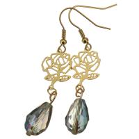Stainless Steel Drop Earring, with Glass Beads, Flower, gold color plated, for woman, 59mm 