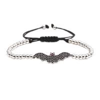 Brass Woven Ball Bracelets, with Nylon Cord, Bat, plated, Unisex & adjustable & micro pave cubic zirconia 4mm Approx 7.1-7.8 Inch 