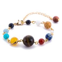 Gemstone Bracelets, with Brass, Round, gold color plated, Unisex & bar chain Approx 5.1 Inch 