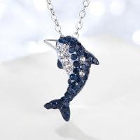 Cubic Zircon Micro Pave Sterling Silver Necklace, 925 Sterling Silver, with 2inch extender chain, Dolphin, platinum plated, oval chain & micro pave cubic zirconia & for woman, blue Approx 17.7 Inch 