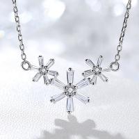 Cubic Zirconia Sterling Silver Necklace, 925 Sterling Silver, Snowflake, platinum plated, oval chain & for woman & with cubic zirconia Approx 17.7 Inch 