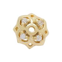 Латунный колпачок для бусин, Латунь, Форма цветка, плакированный настоящим золотом, DIY & разный размер для выбора & инкрустированное микро кубического циркония, продается PC