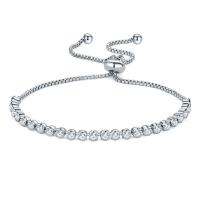 Cubic Zirconia Micro Pave Brass Bracelet, platinum plated, Adjustable & box chain & micro pave cubic zirconia & for woman, 3mm, 4mm Approx 7 Inch 