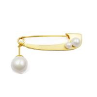 Brass Brooch Findings, with Glass Pearl, plated, for woman 72mm, 35mm 