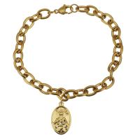 Stainless Steel Charm Bracelet, Flat Oval, gold color plated, Unisex & oval chain 8mm Approx 9 Inch 