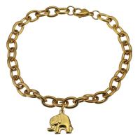 Stainless Steel Charm Bracelet, Elephant, gold color plated, Unisex & oval chain 8mm Approx 9 Inch 