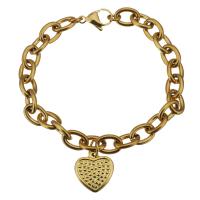 Stainless Steel Charm Bracelet, Heart, gold color plated, Unisex & oval chain 8mm Approx 8 Inch 