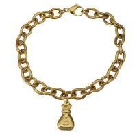 Stainless Steel Charm Bracelet, gold color plated, Unisex & oval chain 8mm Approx 9 Inch 