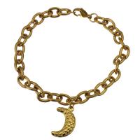 Stainless Steel Charm Bracelet, Moon, gold color plated, Unisex & oval chain 8mm Approx 9 Inch 