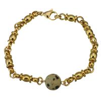 Stainless Steel Chain Bracelets, with Dalmatian, Round, gold color plated, Unisex  Approx 8 Inch 