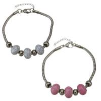 Stainless Steel  European Bracelets, with Lampwork, with 1lnch extender chain, snake chain & for woman 3mm Approx 8.5 Inch 