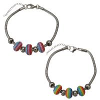 Stainless Steel  European Bracelets, with Lampwork, with 1lnch extender chain, snake chain & for woman 3mm Approx 8.5 Inch 