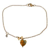 Stainless Steel Charm Bracelet, with Lampwork, Heart, gold color plated, oval chain & for woman & with rhinestone 1.5mm Approx 8.5 Inch 