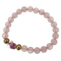 Stainless Steel Bracelet, with Lampwork & Rose Quartz, gold color plated, for woman 8mm Approx 8 Inch 