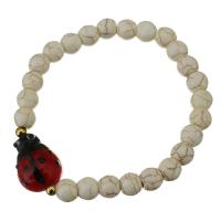 Stainless Steel Bracelet, with Synthetic Turquoise & Lampwork, Ladybug, gold color plated, for woman  Approx 8 Inch 