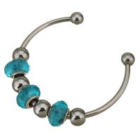 Stainless Steel Ball End Cuff Bangle, with Lampwork, for woman, blue 3mm, Inner Approx 