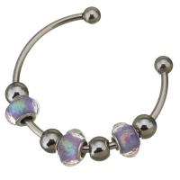 Stainless Steel Ball End Cuff Bangle, with Lampwork, for woman, purple 3mm, Inner Approx 